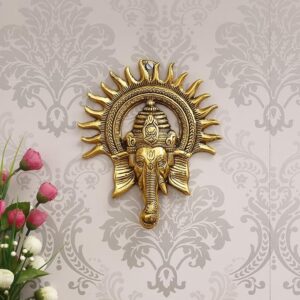 Golden Metal Sun Decorative Ganesha Wall Hanging - Lord Ganesha Statue Wall Art- Decorative Showpiece for Wall Decor - Diwali Decoration Items for Home Decor- Gift for Diwali Housewarming