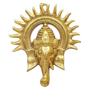 Golden Metal Sun Decorative Ganesha Wall Hanging - Lord Ganesha Statue Wall Art- Decorative Showpiece for Wall Decor - Diwali Decoration Items for Home Decor- Gift for Diwali Housewarming