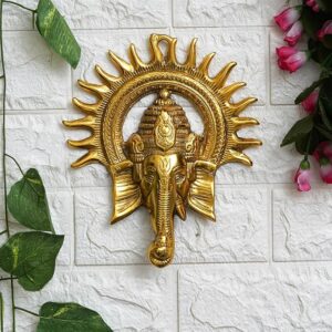 Golden Metal Sun Decorative Ganesha Wall Hanging - Lord Ganesha Statue Wall Art- Decorative Showpiece for Wall Decor - Diwali Decoration Items for Home Decor- Gift for Diwali Housewarming